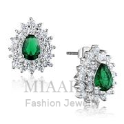 Wholesale Synthetic, Emerald, Rhodium, Women, Brass, Earrings
