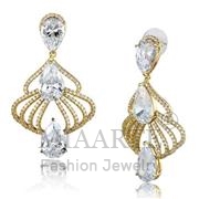 Wholesale AAA Grade CZ, Clear, Gold, Women, Brass, Earrings