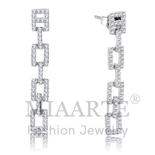 Earrings,Sterling Silver,Rhodium,AAA Grade CZ,Clear
