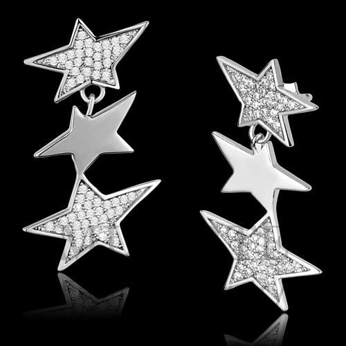 Earrings,Sterling Silver,Rhodium,AAA Grade CZ,Clear